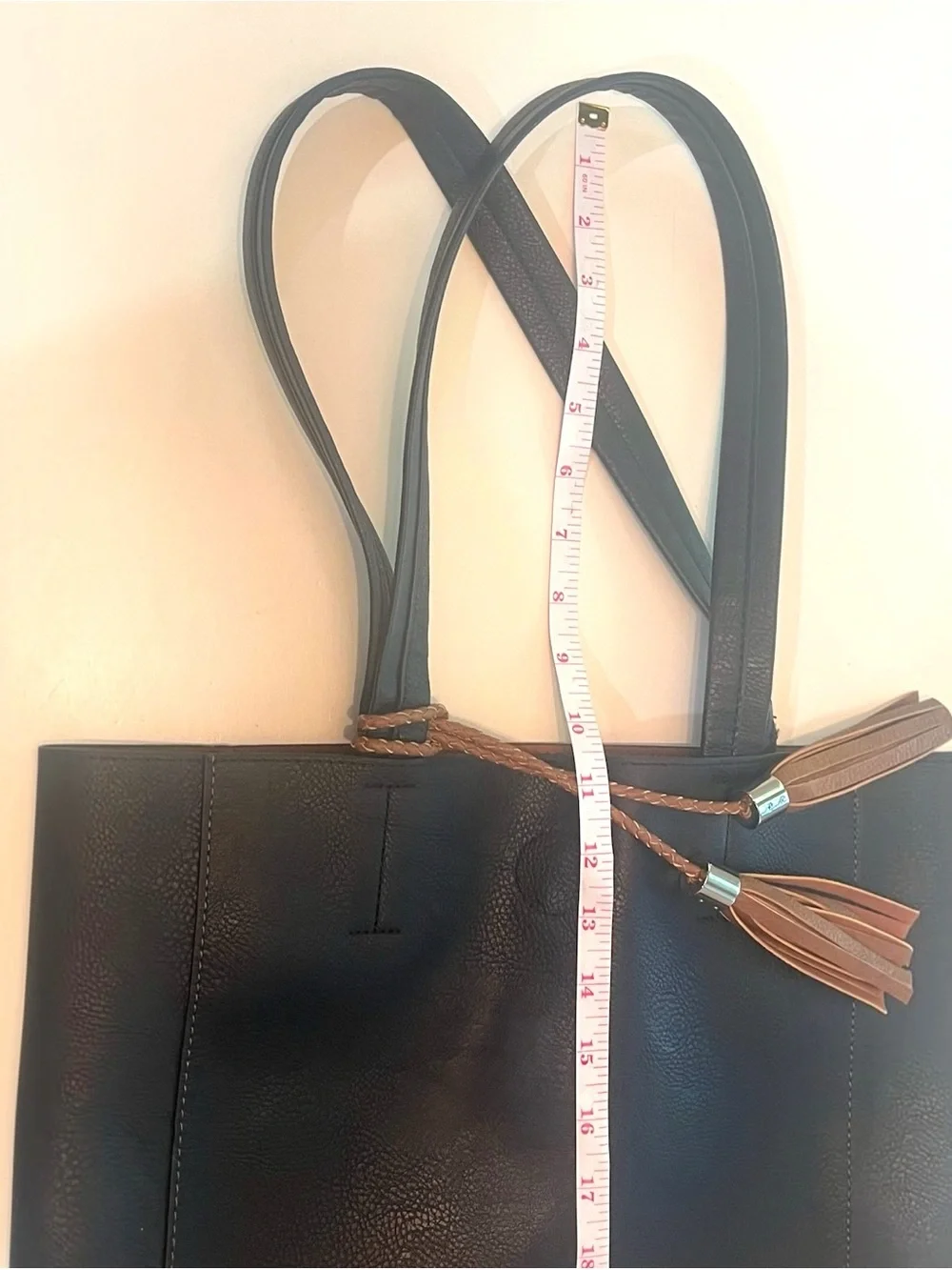 Black Tote Bag with Brown Tassels - Classic Women's Tote